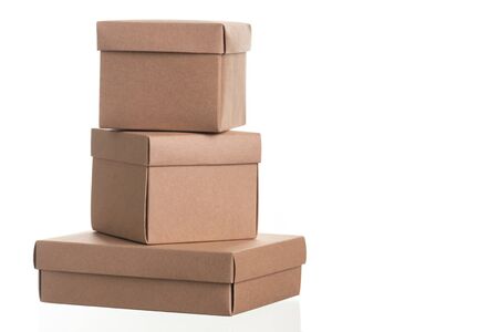 cardboard box for parcels from Ñraft isolated on white background, delivery concept, mock up,...