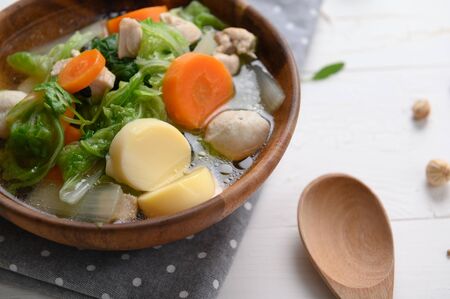 Clear Soup with Tofu and Minced Pork - Kang Jued Tao Hooの写真素材