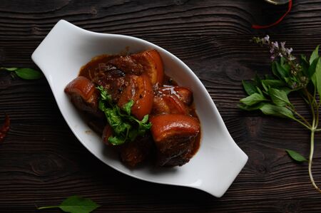Pa-Lo Thai Braised Pork Belly , Phuket Pork Stew in white bowlの写真素材