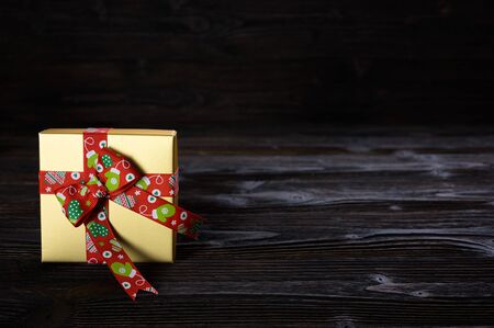 Christmas background with paper gift boxes and decorationsの写真素材