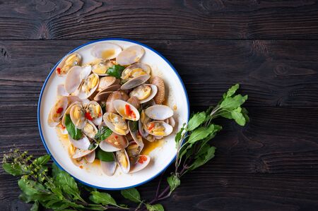 Stir fried Spicy Clam (Surf clam, Short necked clam, Carpet clam, Venus shell, Baby clam) with Thai...