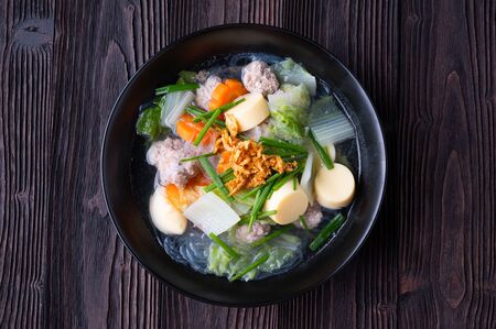 Clear Soup with Ivy Gourd, Tofu and Minced Pork. Asian Food