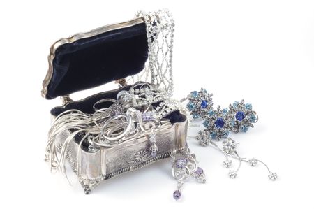 MetAl box open with  jewelry, on whiteの写真素材