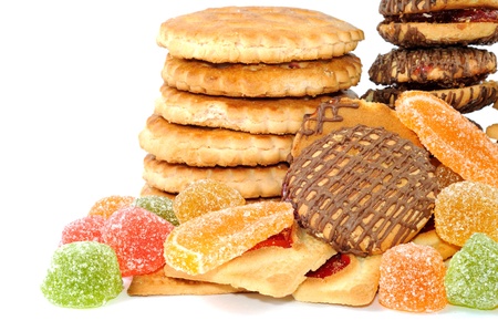 Cookies and jelly candy , on a white background