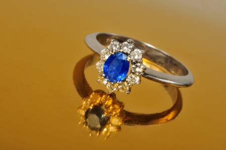 Platinum ring with diamonds and blue   sapphire の写真素材
