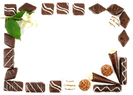 Fraime from Chocolate sweets, isolated on a white backgroundの写真素材