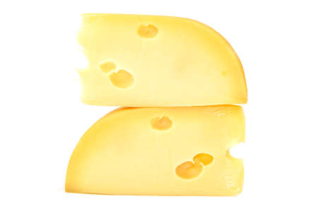 Fresh yellow cheese ,  on a white backgroundの写真素材