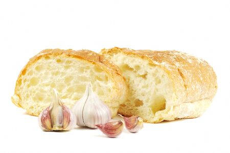 Fresh white Italian bread  on a white backgroundの写真素材
