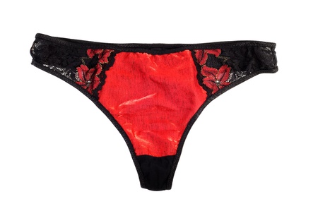 Red and black womans thongs , on a white backgroundの写真素材