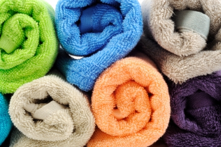 Stack of cotton colorful towels  , backgroundの写真素材