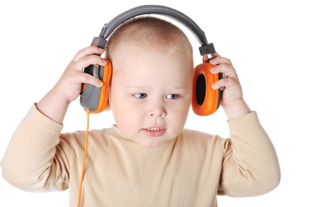 Boy with headphonesの写真素材