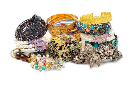 Stock of bracelets with gems ,  on a white background