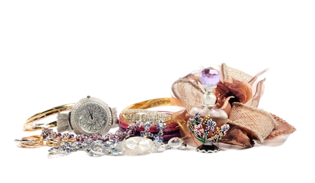 Accessory watch and jewelry, isolated on whiteの写真素材