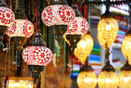 Arabic lamps and lanterns in the open marketの写真素材
