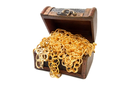 Golden chains in boxの写真素材