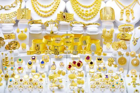 Golded jewels sets in a show room