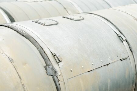 Big alluminium industry pipes, outside, close up