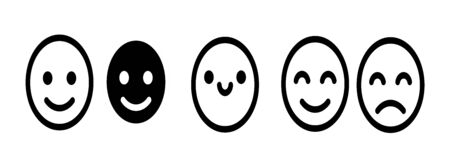 Smile emoji icons. Emoticon face smiley, kawaii, cute, happy and sad line symbols for your web site design, logo, app, UI. Vector isolated illustration collection.のイラスト素材