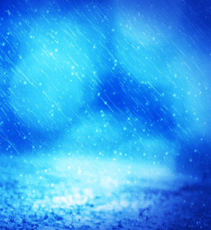 Raining And Snow Fall Abstract Texture Blue Backgroundの写真素材