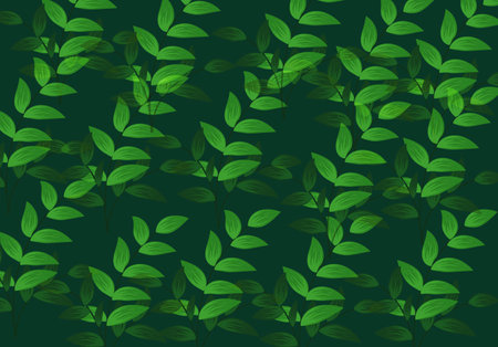 Pattern with green leaves on a dark green background.の写真素材