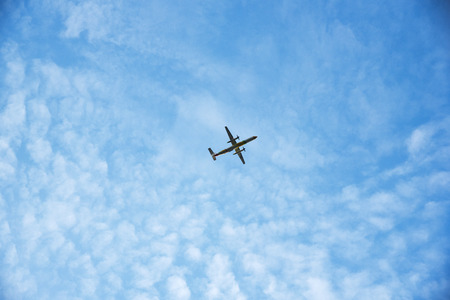 Bangkok, Thailand-June 3, 2017: An airplane departing from Donmuang international airport in the morning with blue sky and fluffy cloudsのeditorial素材