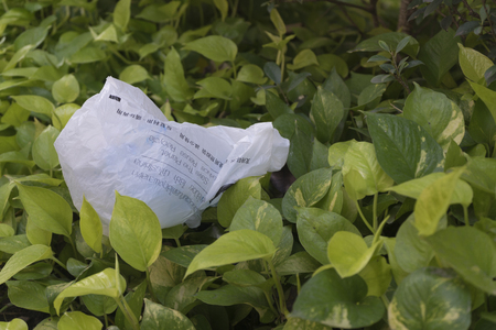 A plastic bag describedの写真素材