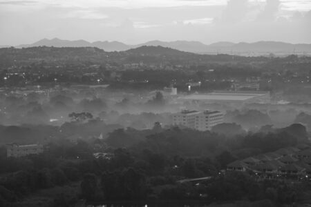 Pattaya, Thailand-May 6, 2018: Black and white scene of Pattaya city in the morningのeditorial素材