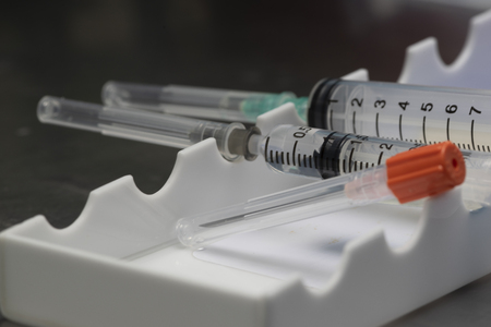Medications preparing for injection in the syringes and needles for anesthesiaの写真素材