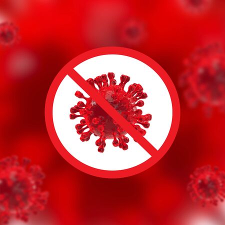 Concept of stop covid-19 pandemic outbreak. Sign of restriction covid-19. 3D rendering.の写真素材