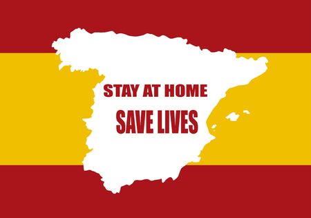 Concepts stay at home from covid-19 pandemic outbreak. Silhouette illustration of Spain map on the...