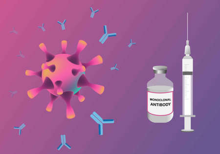 Vector illustration of monoclonal antibody for coronavirus treatment and syringe with needle.のイラスト素材