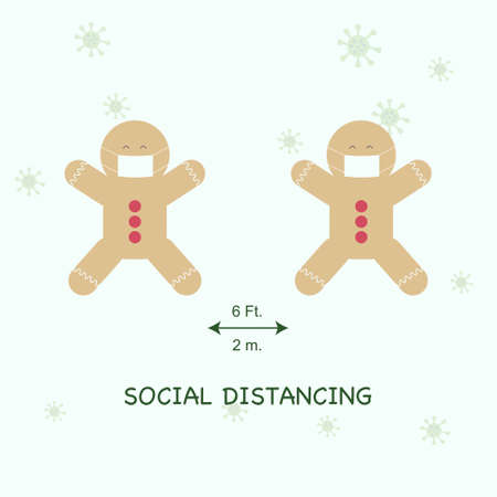 Merry Christmas. New normal concept in coronavirus pandemic. Illustration of Christmas character...