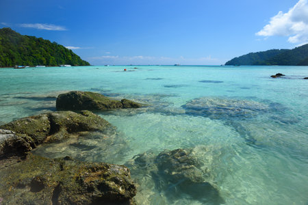 Beautiful crystal clear sea and blue sky at Surin island national park, Phang-Nga, Thailand.の写真素材