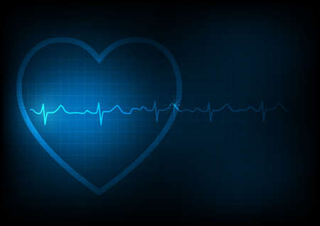 Illustration background of heart and electrocardiography or EKG on monitoring