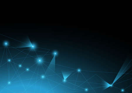Abstract polygonal shapes and dot connection, futuristic technology graphic design on blue...
