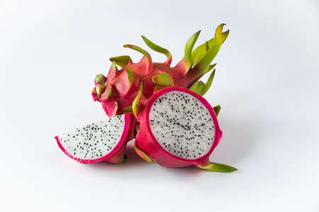 Fresh and sliced dragon fruit on white background.の写真素材