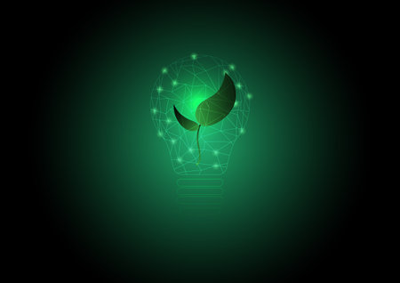 Ecology and sustainable environment concept. Light bulb polygon with glowing plant. Vector illustration.のイラスト素材
