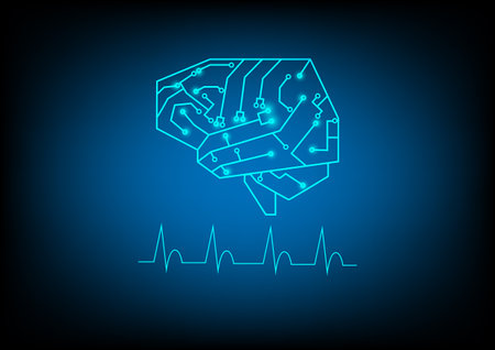 Brain circuit and brain waves technology background. Vector illustration.のイラスト素材