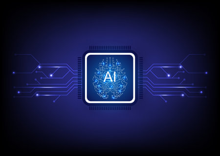 Brain circuit and microchip on technology background. Artificial intelligence concepts. Vector illustration.のイラスト素材