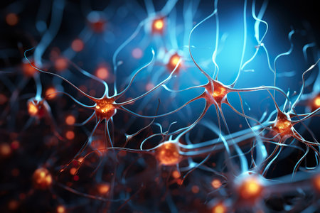 3D illustration electron microscopy of brain neural network. AI generated.の素材