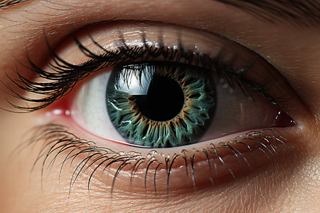 Macrophotograph of human eye with green iris. Generative AI.の素材