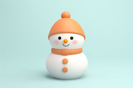 3D clay illustration of a cute snowman on pastel background. Generative AI.の素材