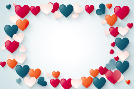 Illustration of multicolor heart border like frame background. Generative AI.の素材