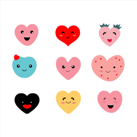 cute heart cartoon,emotion set,smile,white background,flat style. Vector illustration.のイラスト素材