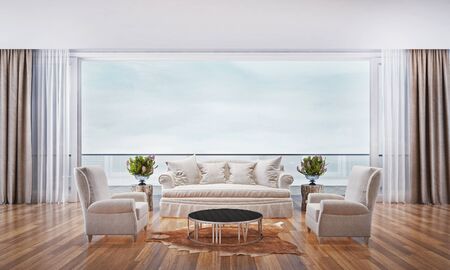 new 3d rendering sea view living spaceの写真素材
