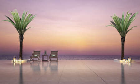 3D render outdoor seating and sunsetの写真素材