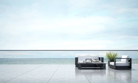 3D render outdoor living area and sea viewの写真素材