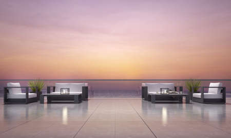 3D render outdoor living area and sea viewの写真素材