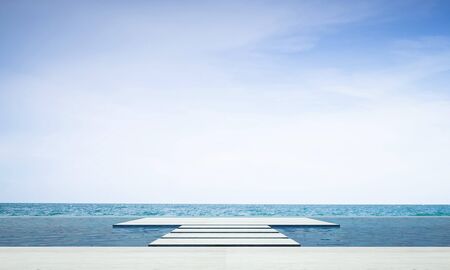 Beach lounge and sea view backgroundの写真素材