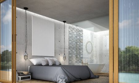 The 3d rendering scene interior of bedroom and bathroom designの写真素材